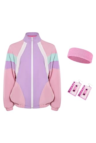 Seaehey 80er Jahre Jacke Trainingsjacke Damen Retro Trainingsanzug Tracksuit Sportswear Bunt Mantel Hip-Hop Disco 80er 90er Jahre Outfit Karneval Mottoparty von Seaehey