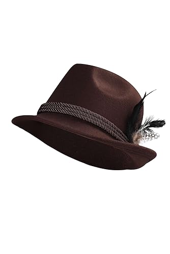 Seaehey Oktoberfest Hut Trachtenhut mit Feder und Kordel Jazz Federhut Bayern Hut Braun Mütze Jägerhut für Bierfest Mottoparty Karneval von Seaehey