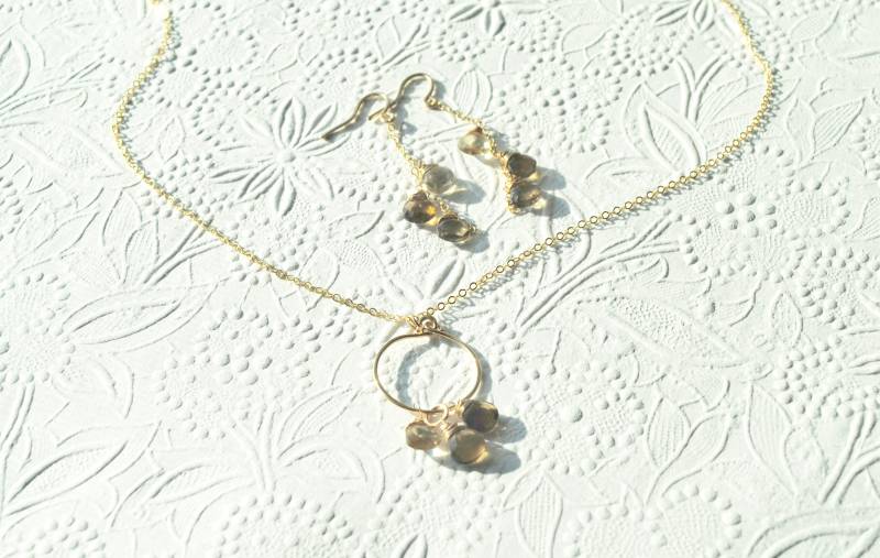 Zitrone Quarz Ombre Schmuck-Set, Frauen Halskette Ohrringe Set, Braut Schmuck Birthstone Edelstein Geschenk Für Sie von Seaflowerjewelry