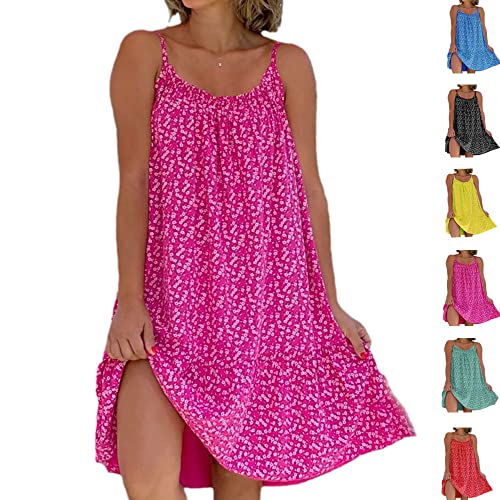 Seafly Bedrucktes Camisole-Kleid Damen Sommerkleid Ärmellos Freizeit Kleid Spaghettiträger Minikleider Strandkleider (Pink,L) von Seafly