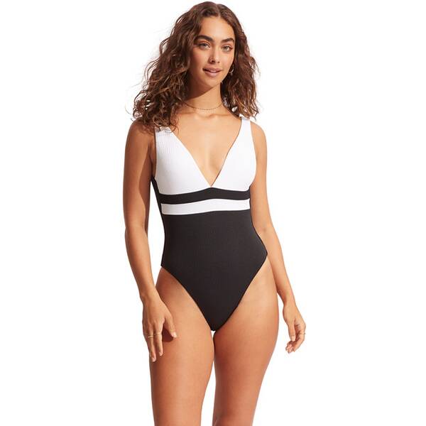 SEAFOLLY Damen Badeanzug Slice Of Splice Spliced Deep V Neck One Piece von Seafolly