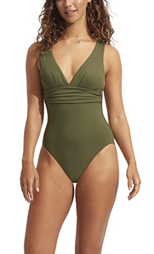 Seafolly Damen-Badeanzug mit tiefem V-Ausschnitt, breiter Riemen, Eco Collective Avocado, 40 von Seafolly