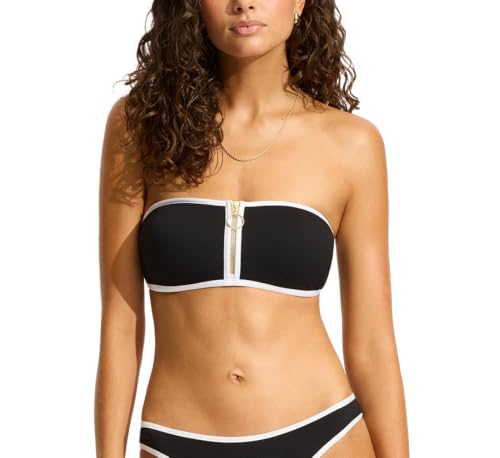 Seafolly Damen Bandeau Bustier Swimsuit Top with Zip Front Detail Bikini, Beach Bound Black, 38 von Seafolly