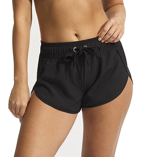 Seafolly Damen Bedruckte Kurze Boardshort mit elastischem Bund Überwurf für Schwimmbekleidung, Schwarz (Eco Collective Black), S von Seafolly