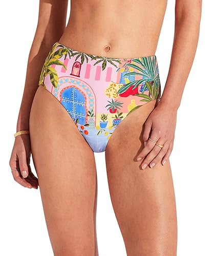 Seafolly Damen Bikinihose mit hoher Taille, vollständige Abdeckung, niedriger Beinausschnitt Bikini-Unterteile, On Vacation Azur, 36 von Seafolly