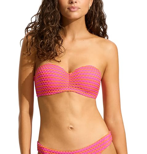 Seafolly Damen Bustier Bandeau Top Swimsuit Bikini, Netz-Effekt, Hot Pink, 38 von Seafolly