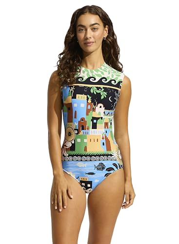 Seafolly Damen Cap Sleeve Full Coverage Open Back One Piece Swimsuit Badeanzug, Atlantis Ecru, 42 von Seafolly