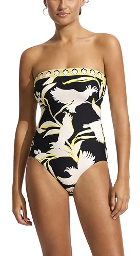 Seafolly Damen Dd Cup Bandeau Einteiliger Badeanzug, Paradiesvögel, Schwarz, 40 von Seafolly