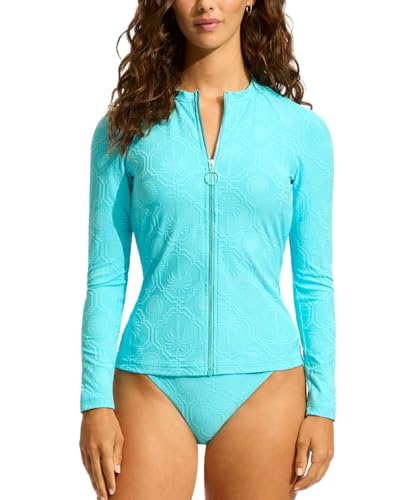 Seafolly Damen Long Sleeve Zip Front Rashguard with Removable Cups Bikini, Oasis Atoll, XS von Seafolly