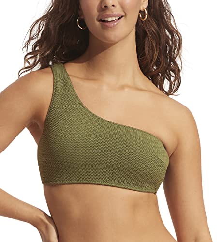 Seafolly Damen One Shoulder Bandeau Top Badeanzug Bikini, Sea Dive Khaki, 40 von Seafolly