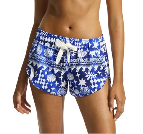 Seafolly Damen Printed Short Length Boardshort with Elastic Waist Überwurf für Schwimmbekleidung, Korfu-Azurblau, Large von Seafolly
