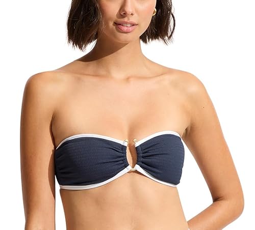 Seafolly Damen Ring Front Bandeau Bikini Top Badeanzug, Beach Bound True Navy, 4 von Seafolly