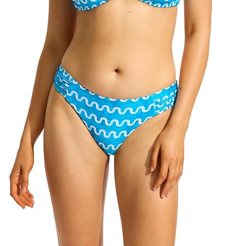 Seafolly Damen Ruched Side Retro Hipster Full Coverage Bottom Swimsuit Bikini-Unterteile, Soundwave Turquoise, 38 von Seafolly