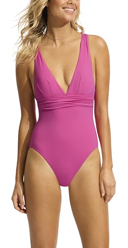 Seafolly Damen Tiefer V Breiter Riemen Einteiliger Badeanzug, Eco Collective Hot Pink, 36 von Seafolly