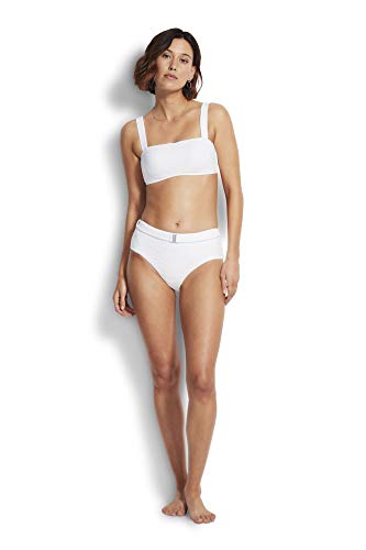 Seafolly Damen Weite Seite Retro Fit Bottom Badeanzug mit Gürtel Bikini-Unterteile, Seaside Soiree Weiß, 40 von Seafolly