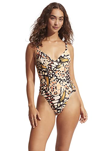 Seafolly W Take Flight Gathered Strap One Piece Orange - Elastischer stylischer Damen Badeanzug, Größe AUS 14-EU 40 - Fa von Seafolly