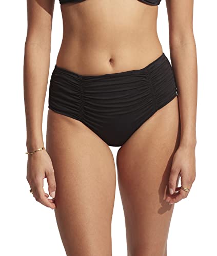 Seafolly Women's Standard Gathered Front Retro Full Coverage Bikini Bottom Swimsuit, Eco Collective Black, 8 von Seafolly