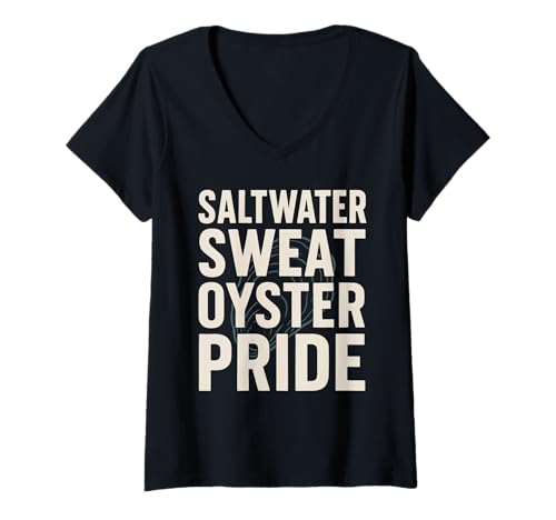 Damen Oyster Farmer Coastal Saltwater Crew Muschelfestival Papa T-Shirt mit V-Ausschnitt Damen Oyster Farmer Coastal Saltwater Crew Muschelfestival Papa T-Shirt mit V-Ausschnitt von Seafood Farming Shuck Yeah Proud Work Gift Apparel