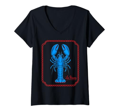 Damen Retro Hummer Meeresfrüchte Festival Liebhaber Männer Frauen T-Shirt mit V-Ausschnitt Damen Retro Hummer Meeresfrüchte Festival Liebhaber Männer Frauen T-Shirt mit V-Ausschnitt von Seafood Festival Apparel