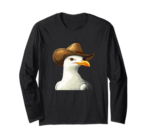 Lustige Möwe reitet den westlichen Wind für Erwachsene und Kinder Langarmshirt von Seagull Cowboy