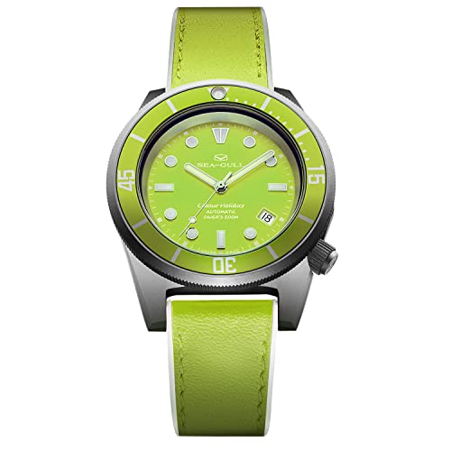 1301 Gelb – Seagull Herren-Armbanduhr, automatisch, mechanisch, tiefes Tauchen, bunte Uhr, Edelstahl, wasserdicht, 200 m, grün von Seagull