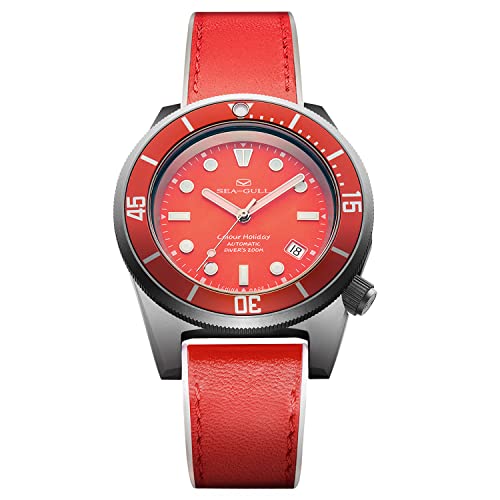 1301 Gelb – Seagull Herren-Armbanduhr, automatisch, mechanisch, tiefes Tauchen, bunte Uhr, Edelstahl, wasserdicht, 200 m, rot von Seagull