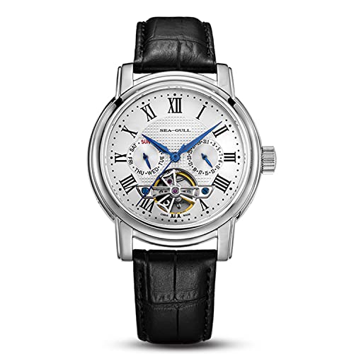 SEA-GULL 2021 Möwe Herrenuhr Hohl Automatische Mechanische Uhr Kalender Potenzial Multifunktions Schwungrad Business Uhren, Weiß - D819.622, Gurt von Seagull