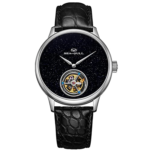 2022 Neue Möwenuhr Herren Mechanische manuelle Armbanduhr Vast Galaxy Serie Aventurin Tourbillon Uhr für Männer, Schwarzes Zifferblatt von Seagull