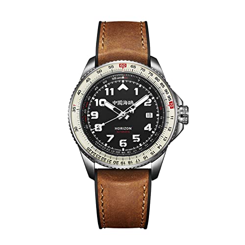 SEA-GULL 2022 New Seagull Herren Armbanduhr Skyline Serie Slide Ruler Pilot Air Force Chronograph Herren Automatische Mechanische Uhr 1124, Braunes Armband, silberfarbene Lünette, Armband von Seagull