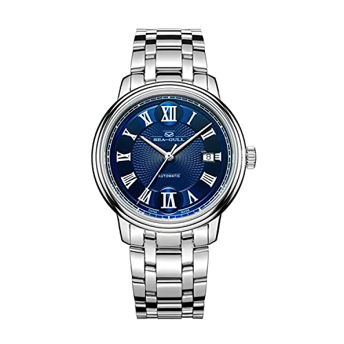 SEA-GULL 2021 New Seagull Herrenuhr Automatik Mechanische Uhr Business Einfache Stahlband Herren Saphir Uhr, Blaue Frauen, Armband von Seagull