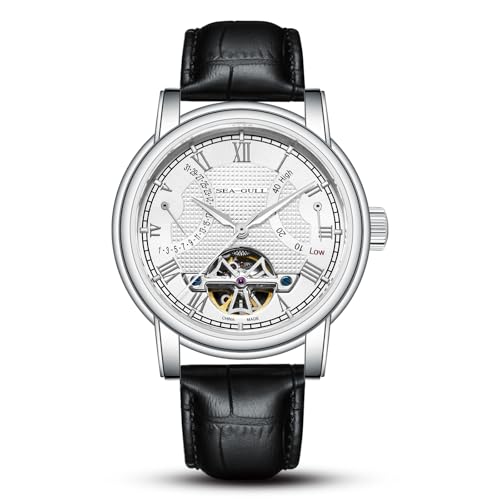 SEA-GULL 2021 Seagull Herrenuhr Hohl Automatische Mechanische Uhr Kalender Potenzial Multifunktions Schwungrad Business Uhren, Weiß-D819.625, Kleid von Seagull