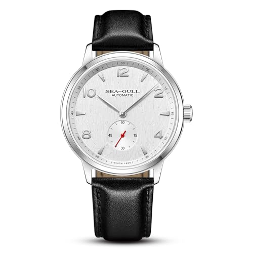 SEA-GULL 2022 Seagull Watch Small Second Hand Mens Watch Automatic Men's Wristwatch Leather Strap 6075, A-Elfenbein von Seagull