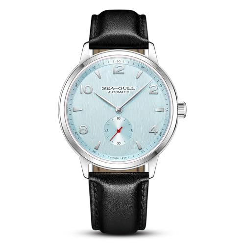 SEA-GULL 2022 Seagull Watch Small Second Hand Mens Watch Automatic Men's Wristwatch Leather Strap 6075, Azurblau von Seagull