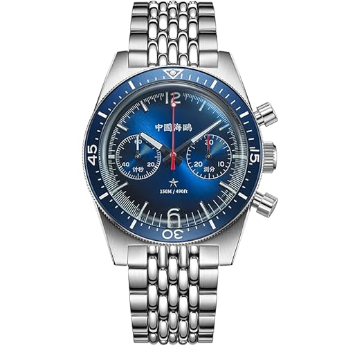 SEA-GULL Mechanische Herrenuhr Retro Taucheruhr Chronograph Seagull ST1901 Handaufzug 1984 Antarktis Expedition 816.37.1068, blau, Armband von Seagull