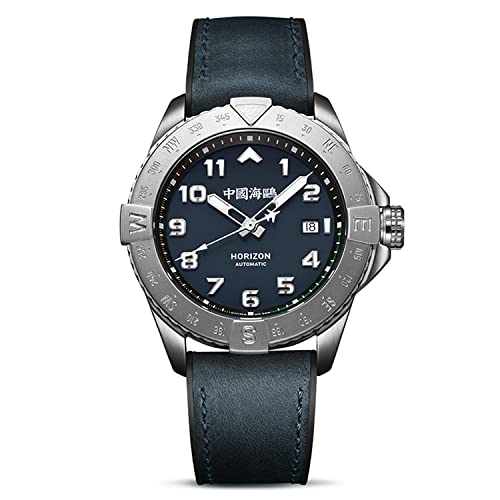 SEA-GULL Neue Seagull Uhr Horizon Skyline Serie Kompass Pilot Herren Armbanduhr Luftfahrt Chronograph Mechanische Uhr 1123 für Herren, Blau-814.37.1123, Riemen von Seagull