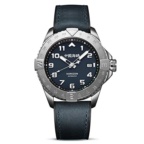 SEA-GULL New Seagull Watch Horizon Skyline Serie Kompass Pilot Herrenuhr Luftfahrt Chronograph Mechanische Uhr 1123 für Herren, Blau-814.37.1123, Armband von Seagull