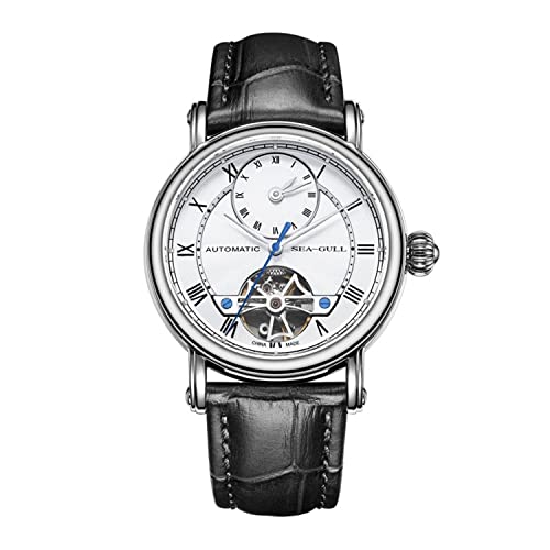 SEA-GULL Seagull Herrenuhr GMT Uhren Skelett Schwungrad Uhr für Herren Automatikuhr Master Series 519.11.6041, Schwarz , Riemen von Seagull