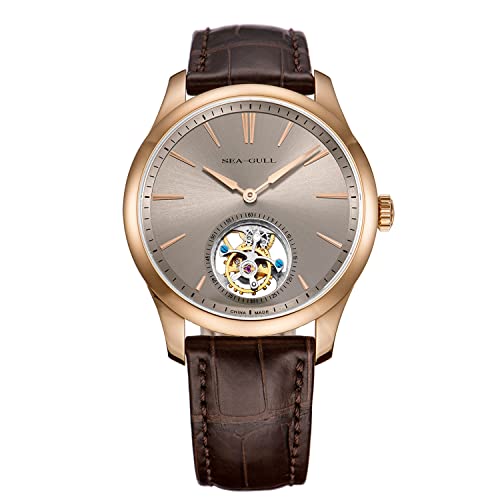 SEA-GULL Seagull Herrenuhr Tourbillon Mechanische Uhr Automatikuhr Luxusmarke Uhren Herren Mode 41mm Uhr Tourbillon, Braun-graues Zifferblatt, Riemen von Seagull