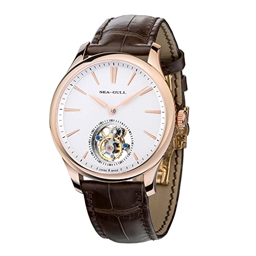 SEA-GULL Seagull Herrenuhr Tourbillon Mechanische Uhr Automatikuhr Luxusmarke Uhren Herren Mode 41mm Uhr Tourbillon, Braun-weißes Zifferblatt, Riemen von Seagull