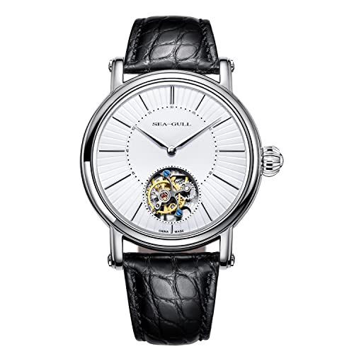 SEA-GULL Seagull Herrenuhr Tourbillon Mechanische Uhr Automatikuhr Luxusmarke Uhren Herren Mode 41mm Uhr Tourbillon, Weiß-818.12.6018, Riemen von Seagull