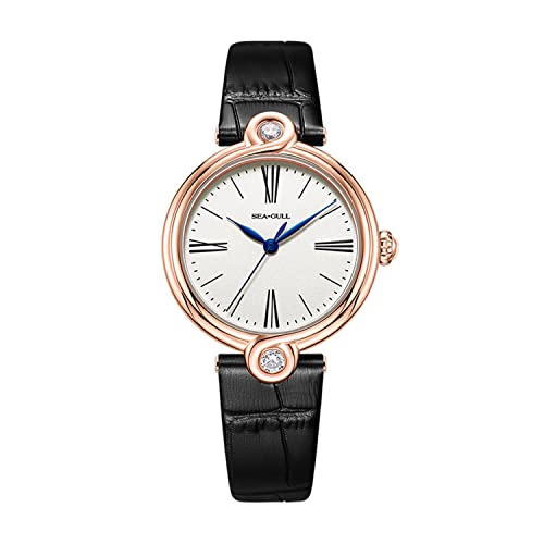Seagull Damenuhr Zirkon Infinity Series Erschwingliche Luxus Mechanische Uhren für Frauen 1043L, Black Strap/Gold Bezel von Seagull