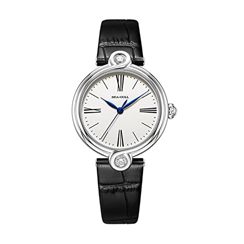 Seagull Damenuhr Zirkon Infinity Series Erschwingliche Luxus Mechanische Uhren für Frauen 1043L, Black Strap/Silver Bezel von Seagull