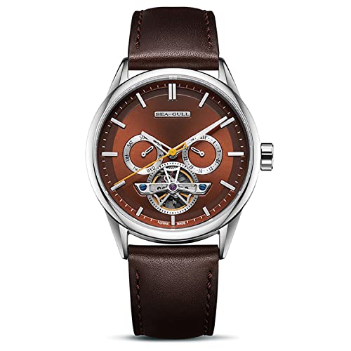 Seagull Herren Mechanische Uhr Herren Armbanduhr Hohl Schwungrad Wasserdicht Automatisch Mechanische Uhr, braun von Seagull