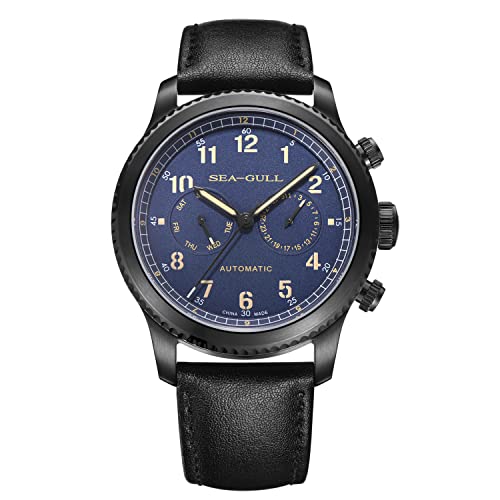 Seagull Herrenuhr Mode Sport Multifunktionsgürtel Saphir Leuchtend Automatik Mechanische Uhr Piloten-Serie, blau von Seagull