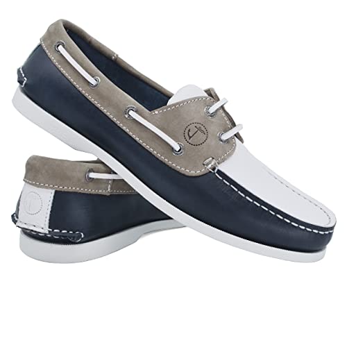 Seajure Herren Bootsschuhe Vendicari Marineblau, Weiß und Camel Leder und Nubuck (Numeric_40) von Seajure