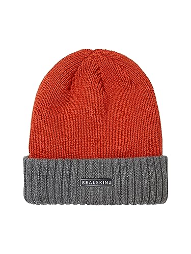 SEALSKINZ Bacton Kaltwetter-Strickmütze, wasserdicht, mit Rollbündchen, orange-grau, Größe L/XL von SealSkinz