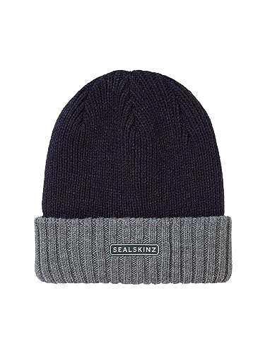 SEALSKINZ Unisex Bacton Kaltwetter-Strickmütze, wasserdicht, mit Rollbündchen Beanie Hat, Marineblau-grau, L/XL von SealSkinz