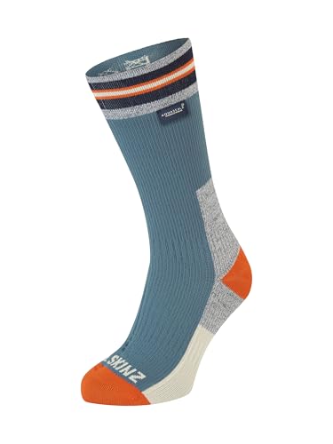 SEALSKINZ Unisex Waterproof All Weather Mid Length Striped Sock Surlingham wasserdichte Allwettersocken, mittellang, gestreift, Blau, Small von SealSkinz