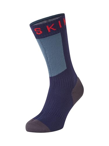 SEALSKINZ Unisex Waterproof Warm Weather Mid Length with Hydrostop Socken für Erwachsene, Marineblau/Grau/Rot, L von SealSkinz