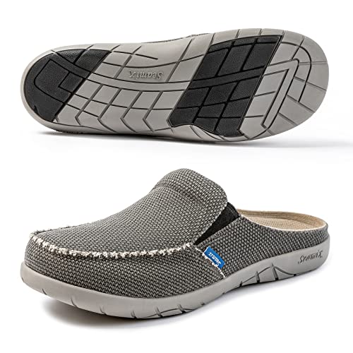 Seamix Hausschuhe Herren,Canvas Hausschuh Bequem Casual Slip On Slipper Anti Skid Clogs Pantoletten Slides Indoor Outdoor Geschlossen Hausschuhe mit Samt Futter Anti-Rutsch Gummisohle-Grau von Seamix